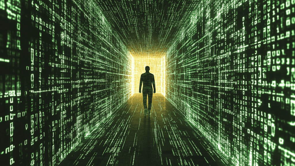 a person standing in a tunnel with a light at the end of the tunnel