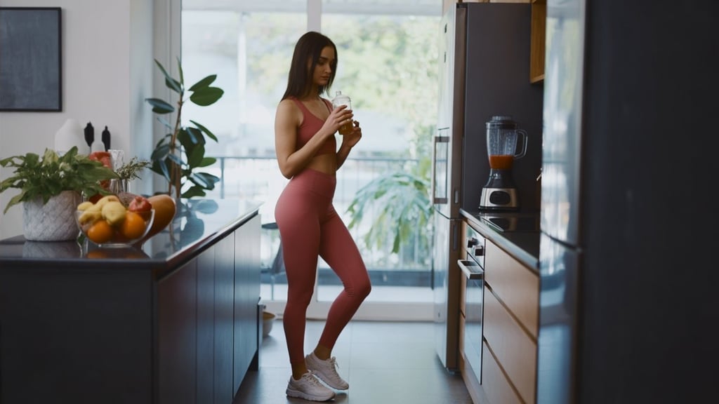 a woman in a pink jumpsuit is standing in a kitchen