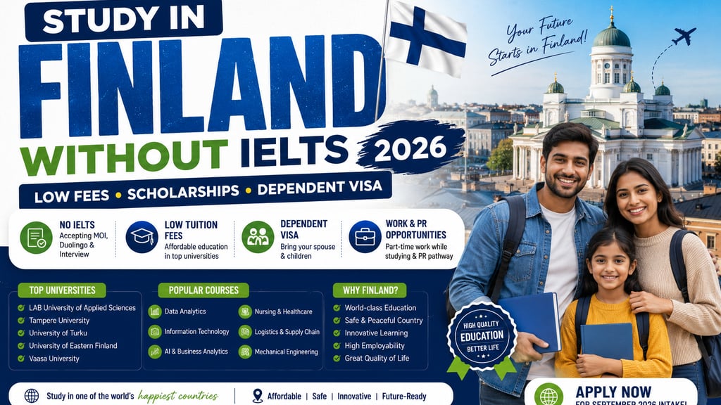 Study in Finland Without IELTS 2026 | Low Fees & Dependent Visa Guide