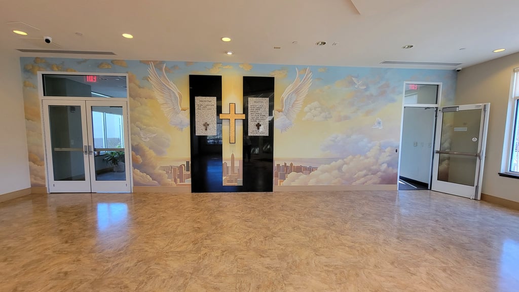 bespoke mural 9-11 memorial by Marcine at Saint David the King Church in Princeton, NJ