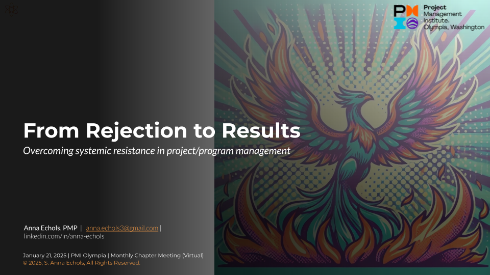 Slide preview from Anna Echols’ PMI presentation From Rejection to Results