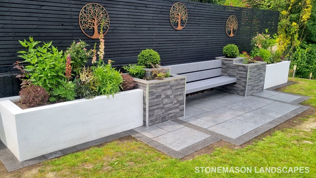 Ultra Modern Chic Dynamic Raised Split Face Planters Porcelain Patio & Bench