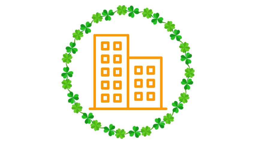 Building icon inside of clover border