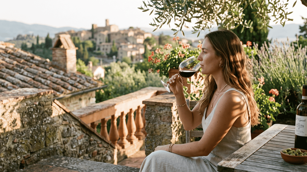 mulher apreciando um bom vinho, demonstração dos beneficios do vinho