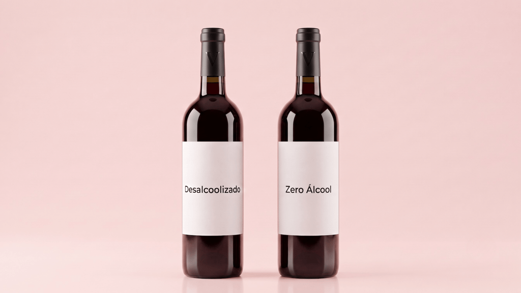duas garrafas lado a lado, uma zero alcool a direita e outra esquerda desalcoolizado