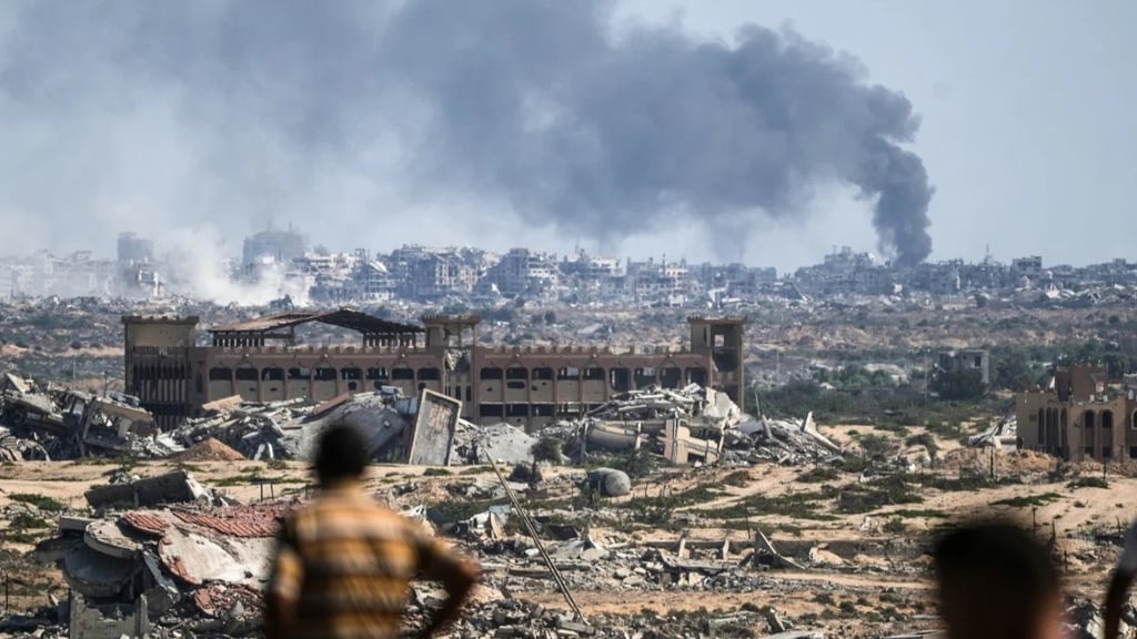 a group of people standing in front of a building