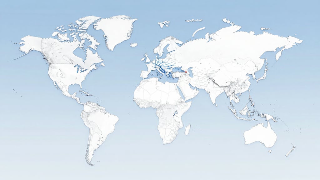 A clean, high-end vector world map graphic with overlaid blue lines representing international trade routes connecting Pakistan to ports in Asia, Europe, and the Americas, modern corporate look