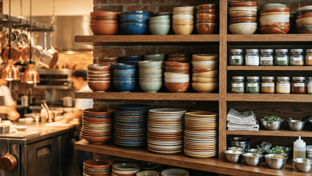Stacked Annamis plates ready for service