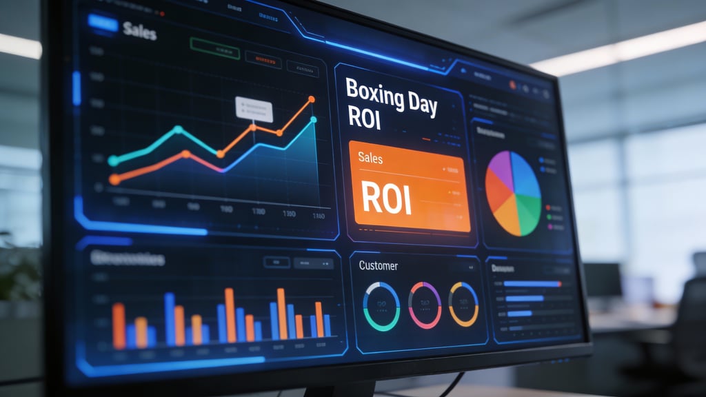 Boxing Day retail analytics dashboard showing sales performance trends and ROI metrics