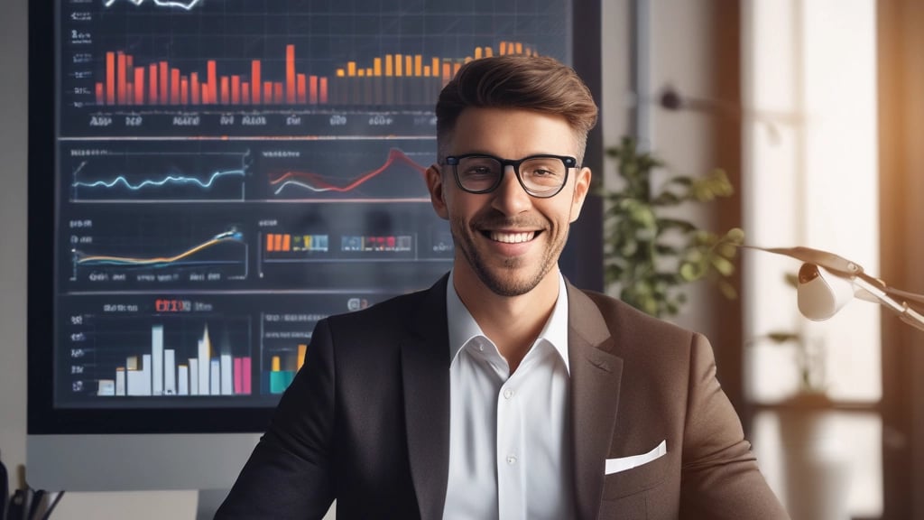 Successful business owner reviewing impressive tax credit relief results and financial growth