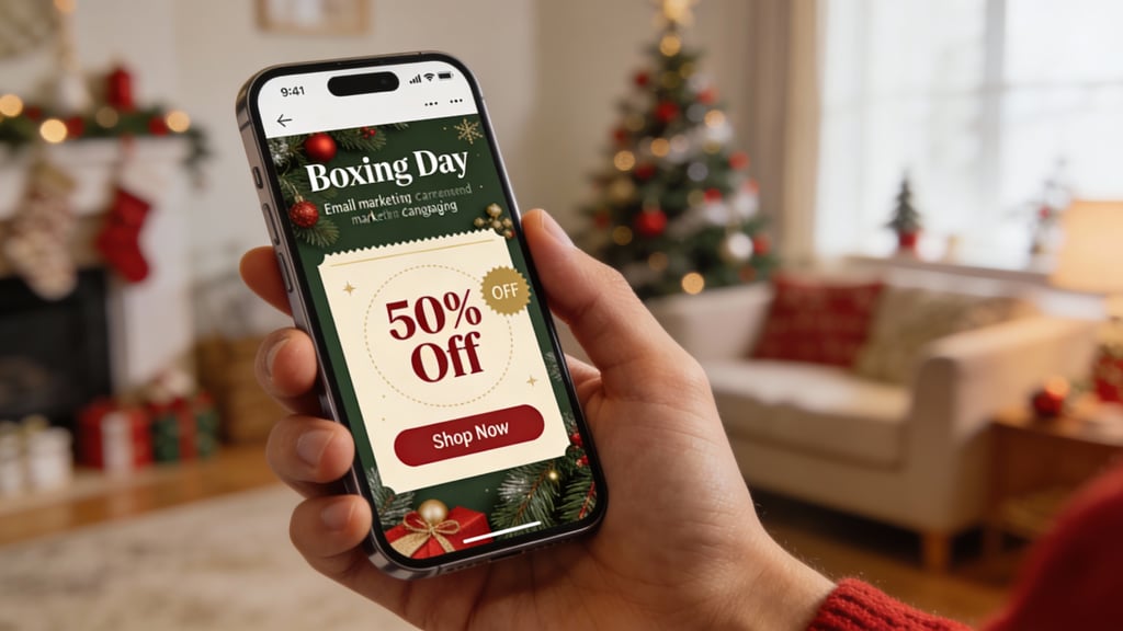 Boxing Day email marketing campaign on mobile smartphone with shop now button