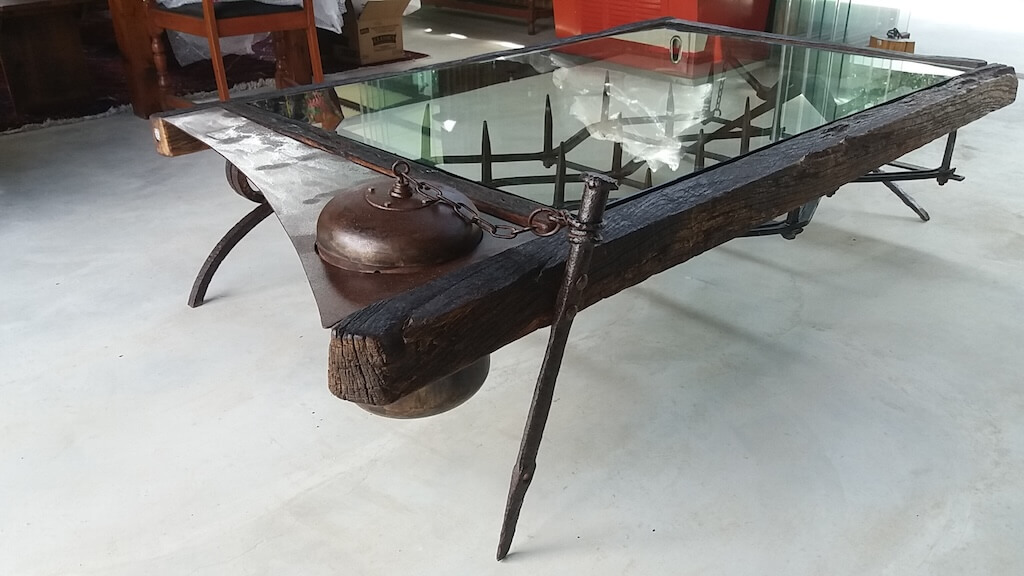 metal, wood and glass gin coffee table by Jan Vingerhoets