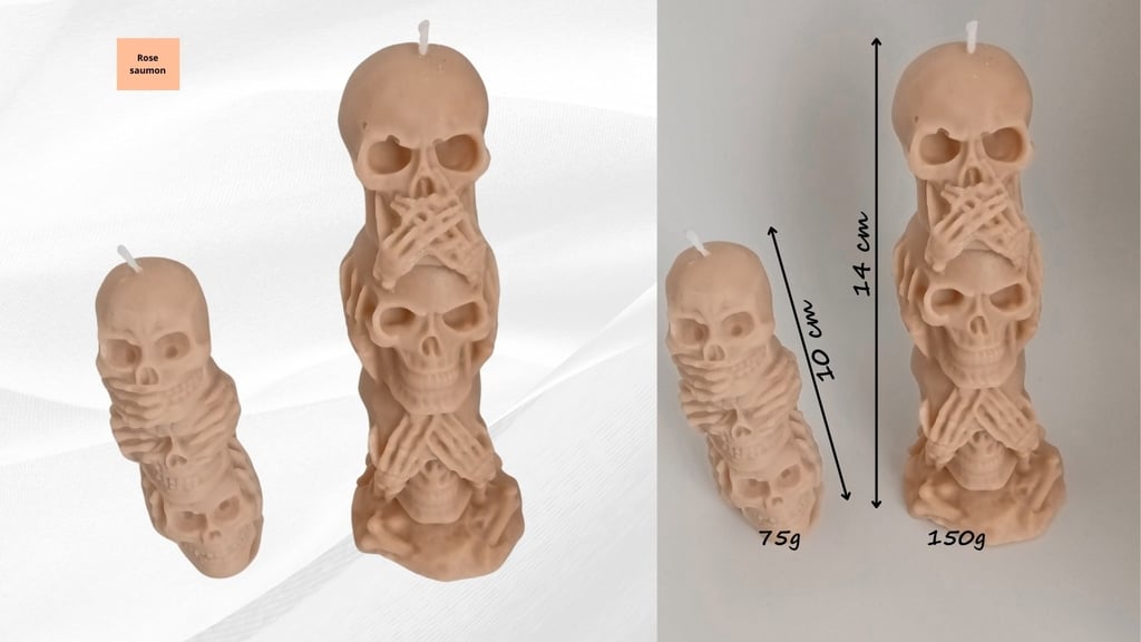 100% natural salmon pink skeleton candle from eclatdeluciole.fr