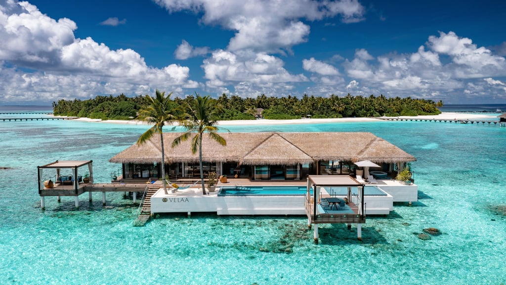 a house with a thatched roof and a thatched roof, Velaa Private Island