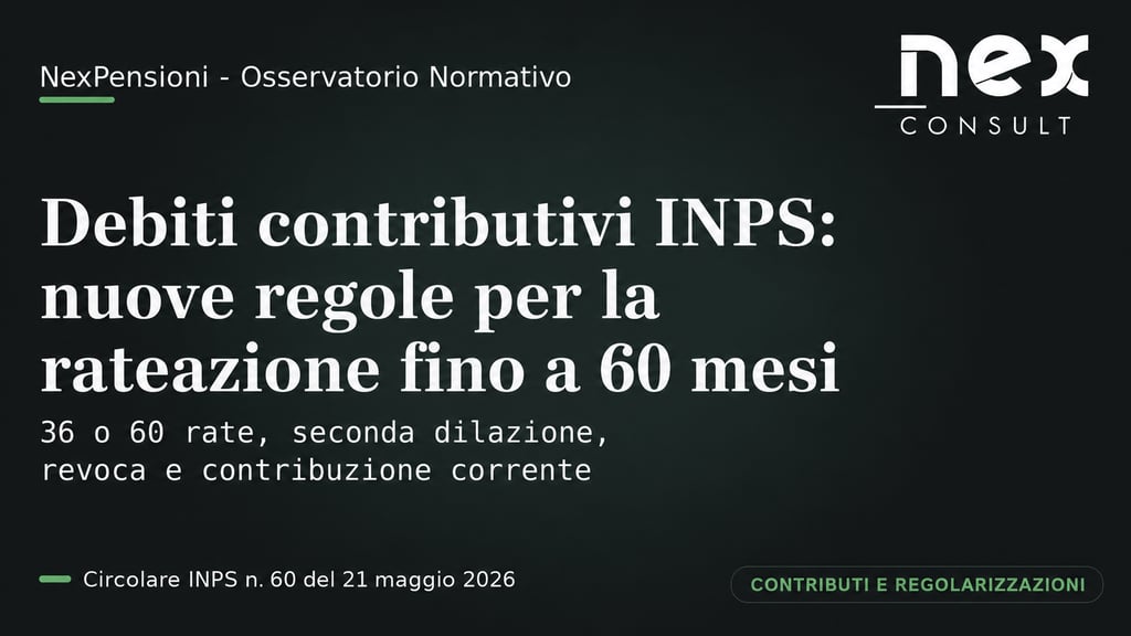 Copertina NexPensioni sulle nuove regole INPS per rateizzare i debiti contributivi fino a 60 mesi