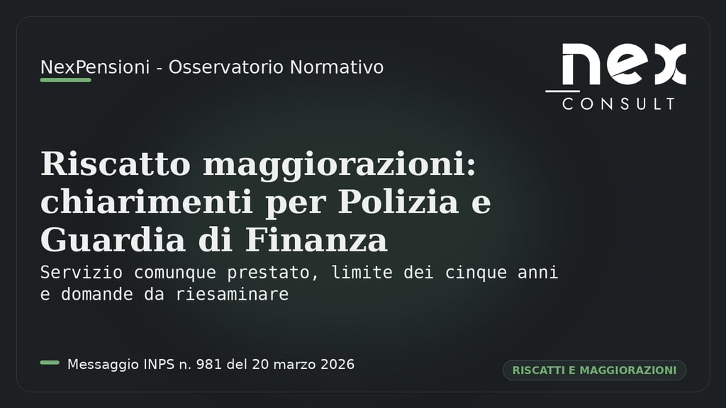 NexPensioni Osservatorio Normativo Messaggio INPS n. 981/2026 riscatto maggiorazioni Polizia e Guardia di Finanza
