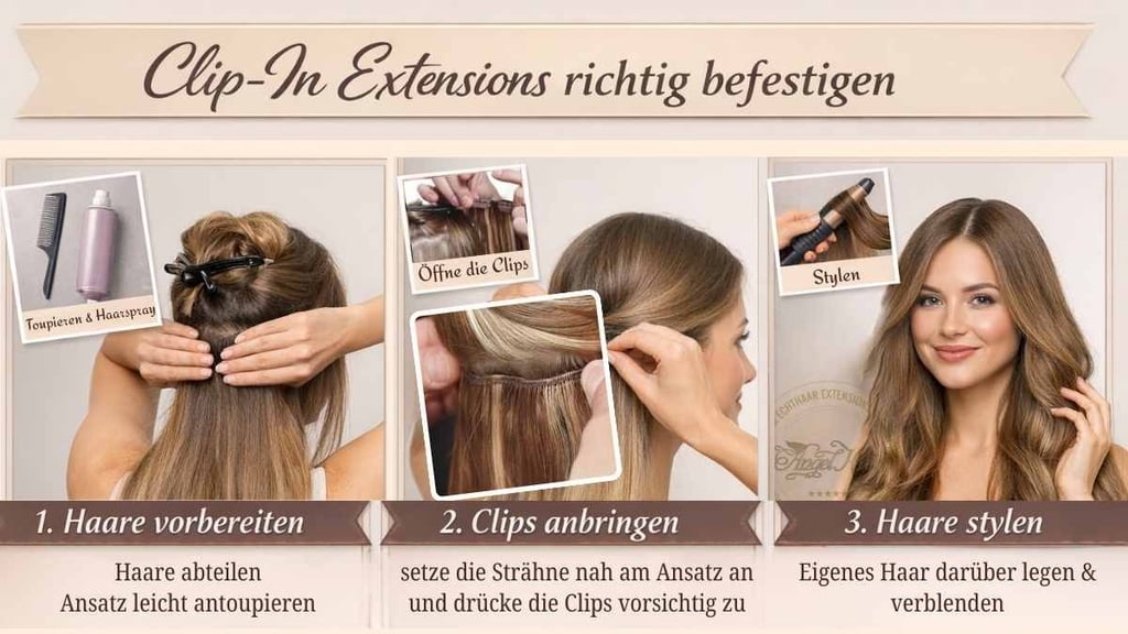 Step-by-step tutorial on how to apply clip-in hair extensions for volume and length.