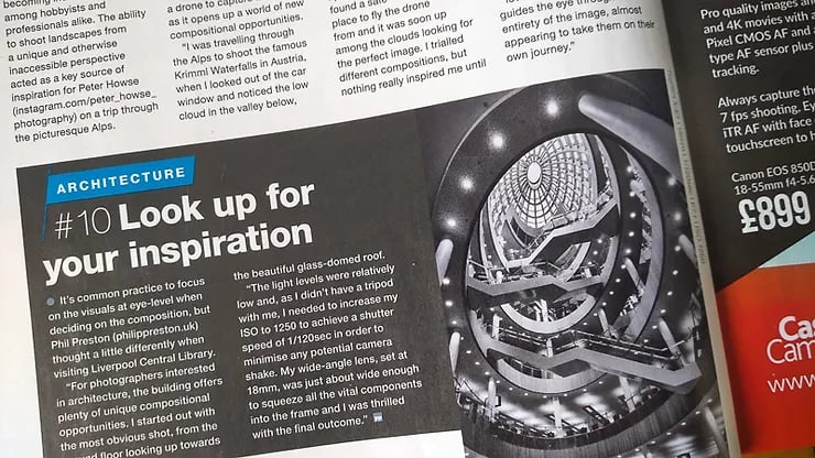 Liverpool library interior photograph used in Practical Photography magazine.