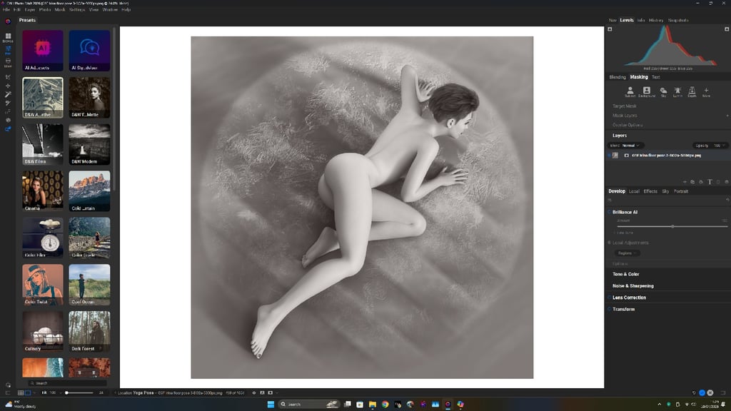 ON1 PhotoRaw screenshot for Irina's Nude Body Clock Series by Philip Preston.