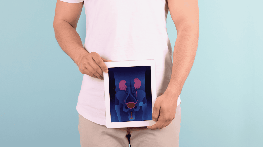 imagen de un hombre que se hizo una prueba genética para detectar el cáncer y aparece con una radiografía