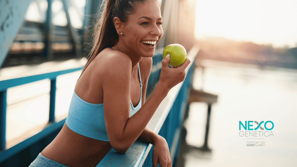 Una ilustración comparativa de genética y estilo de vida. Hábitos saludables (alimentación balanceada, ejercicio, meditación,