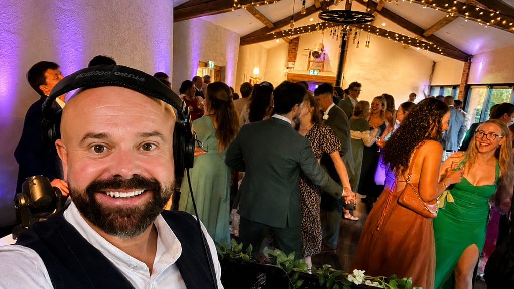 DJ Funkomatic performing at Bennetts Willow Barn wedding in Worcestershire