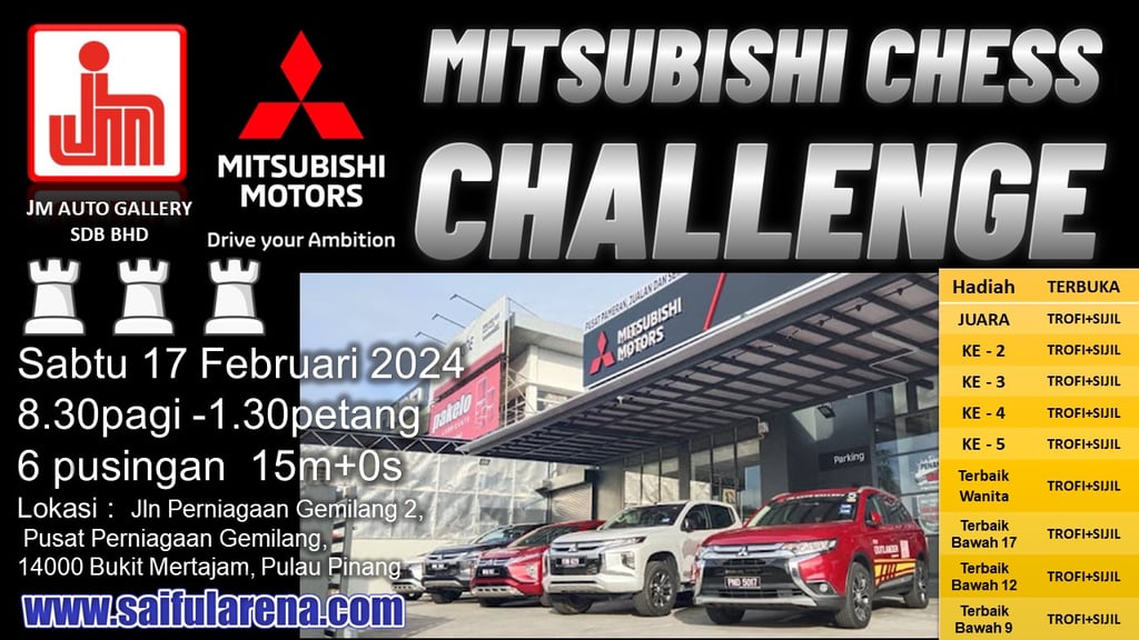 Malaysia Chess. Catur Malaysia. 6th Mitsubishi Chess Challenge 2024