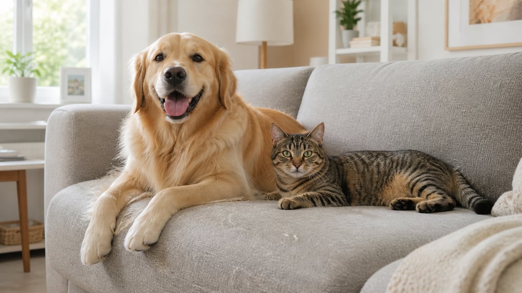 Canapé en tissu avec poils de chien et chat – nettoyage professionnel à Grenoble