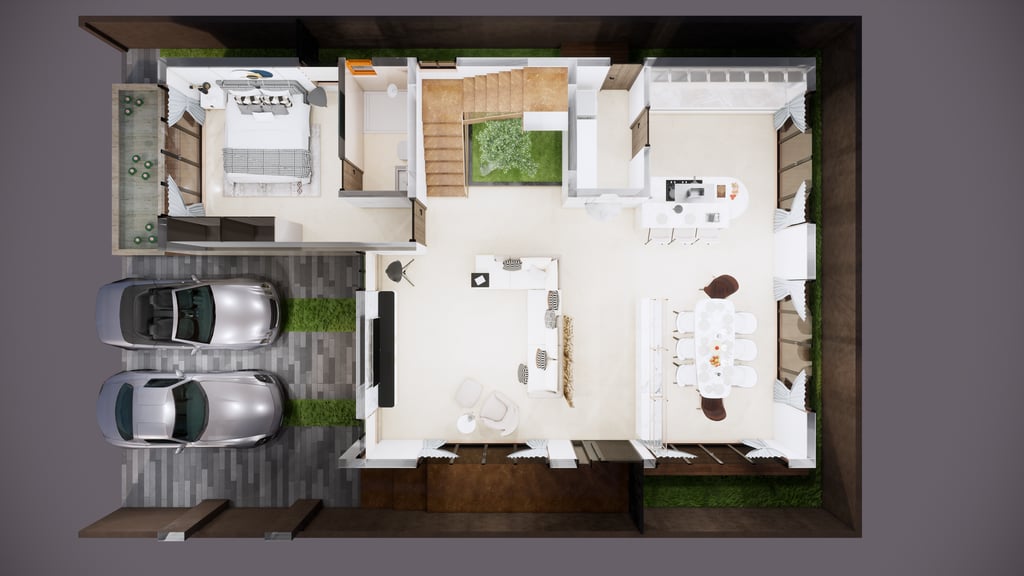 South facing Fortune Hestia villa rooftop plan with open terrace and pergola seating design