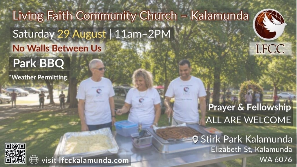 LFCC Kalamunda Park BBQ, “No Walls Between Us,” Saturday 29 August, 11 AM–2 PM at Stirk Park.