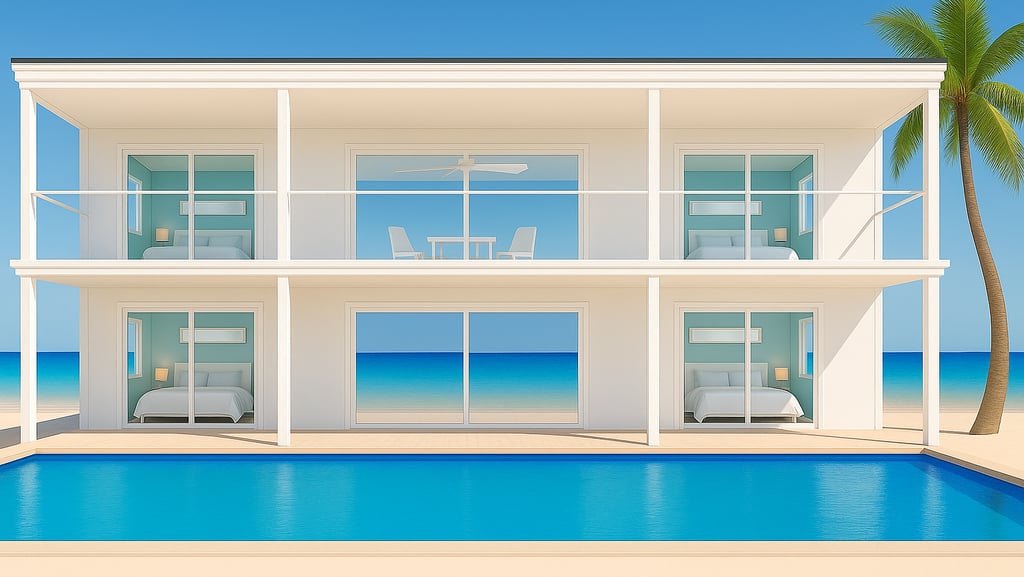 Modern two-story luxury prefab home with balcony, steel frame and hurricane proof structure