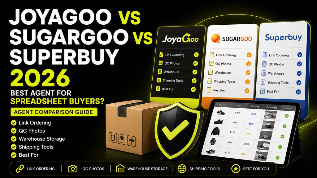 JoyaGoo vs Sugargoo vs Superbuy comparison for spreadsheet buyers covering QC photos storage and int