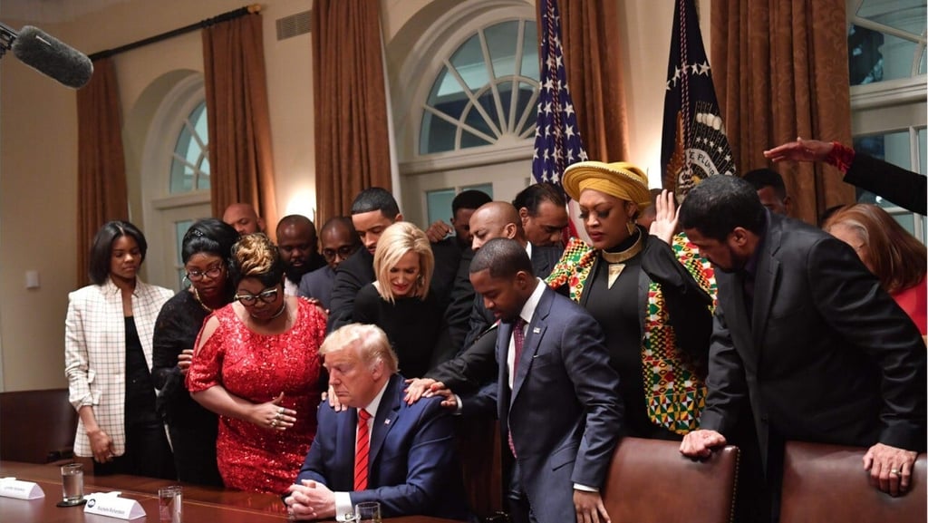 African American Leader Praying for Trump in the Cabinet Room at White House