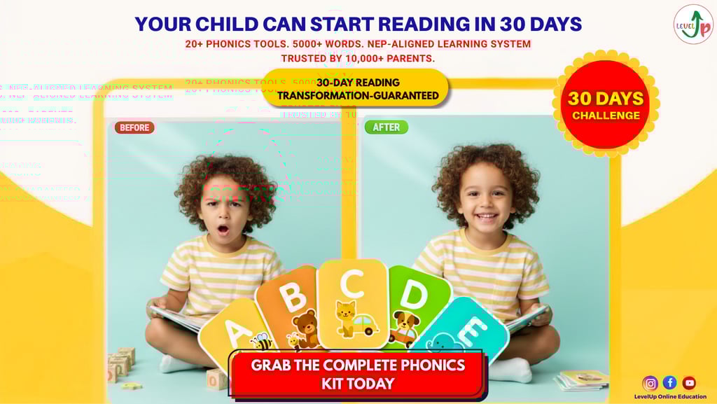 LevelUp Online Education phonics reading kit helping children improve reading skills.