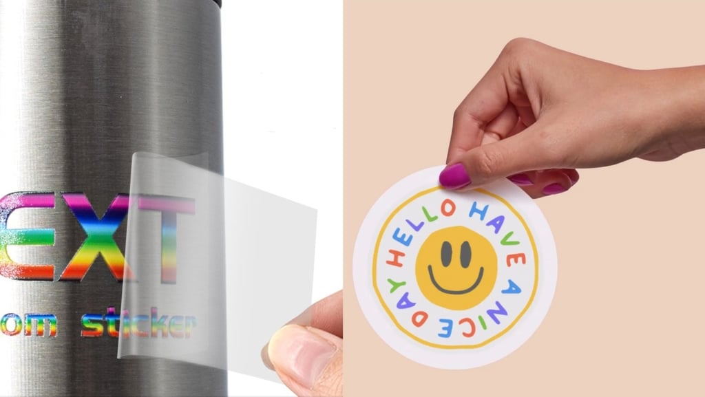 side by side image of a UV sticker and a regular sticker