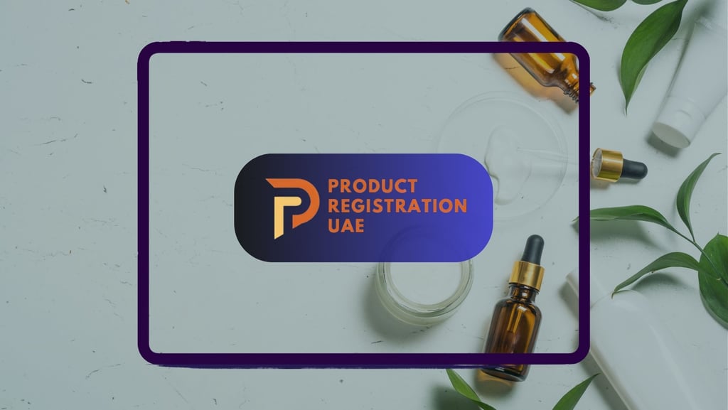 Product Registration UAE logo with cosmetics background