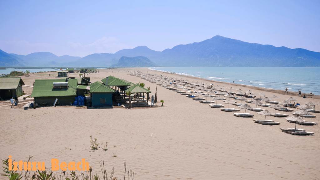 İztuzu Beach with a lot of umbrellas