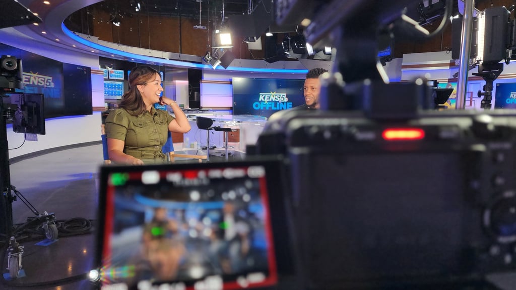 KENS 5 Studio interview BTS Sarah Duran with Jon Coker