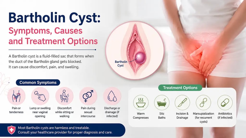Medical illustration showing a Bartholin cyst near the vaginal opening