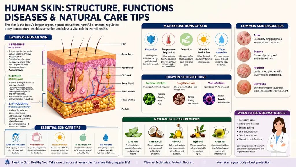 Diagram showing the epidermis, dermis, and hypodermis layers of human skin
