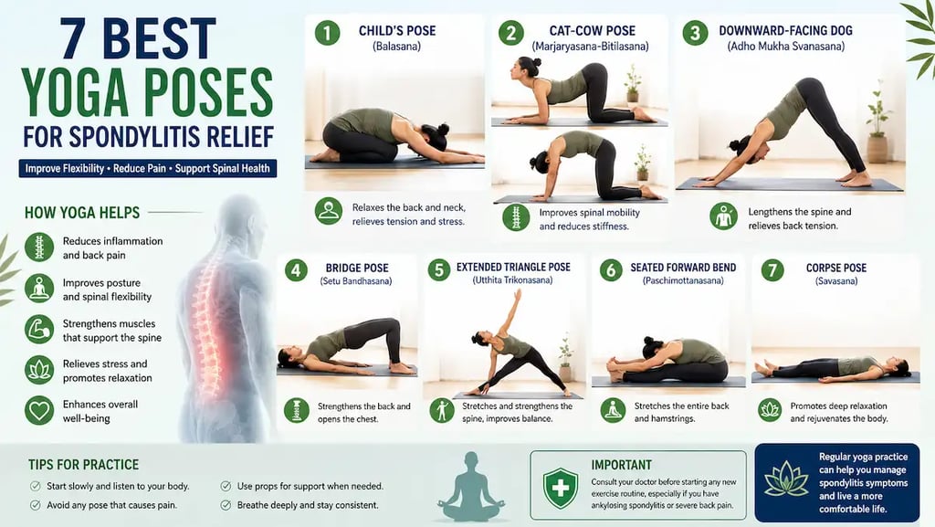 Person performing yoga poses for spondylitis relief to improve spinal flexibility