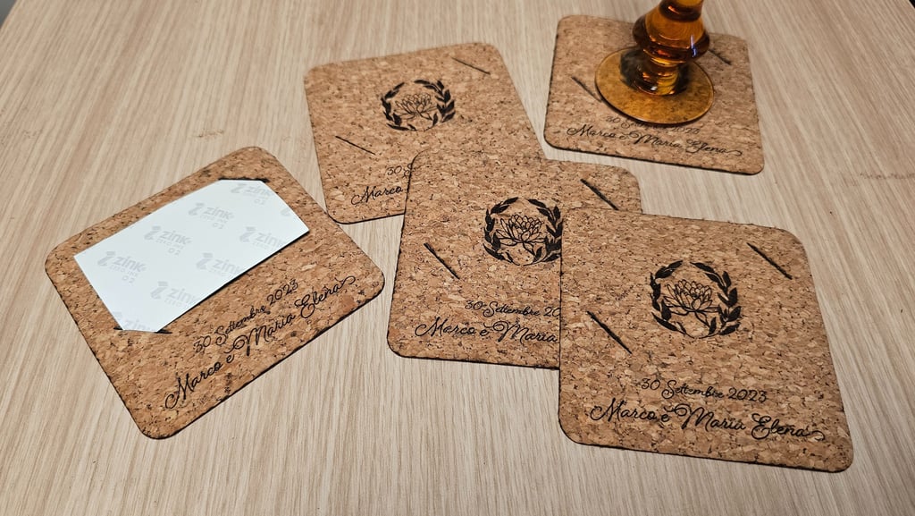 a cork coaster with a note pad pad paddling on it