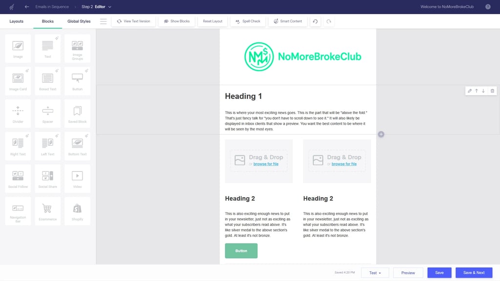 Drag and drop email editor - Benchmark email