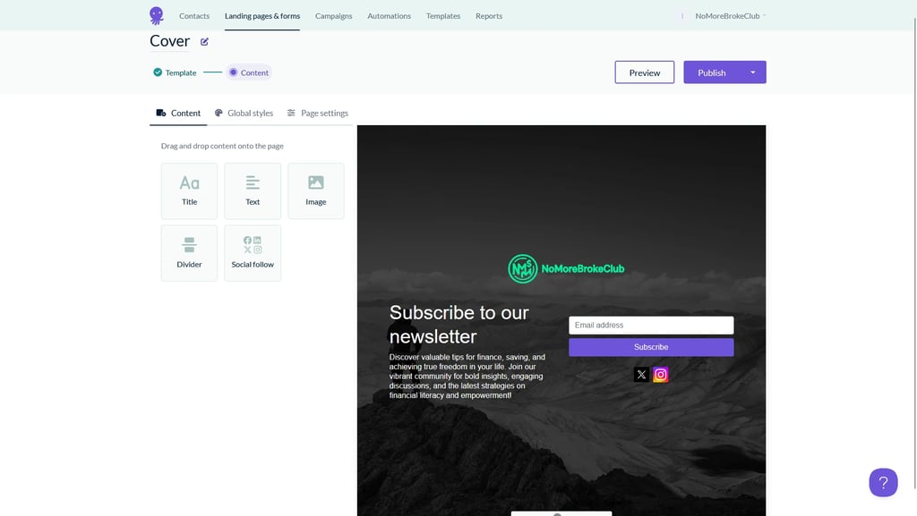 Landing Page  EmailOctopus