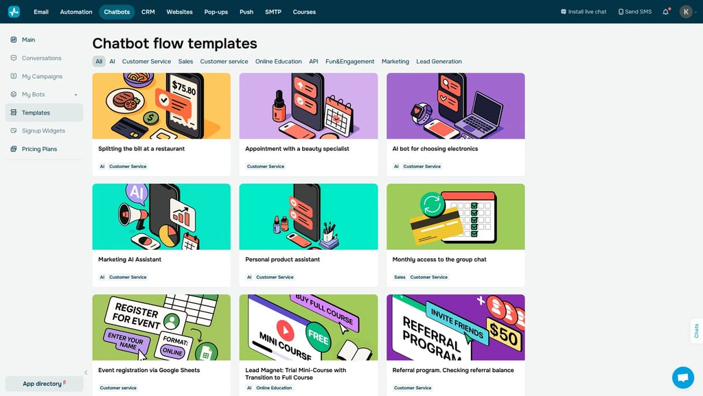 Sendpulse chatbot flow templates