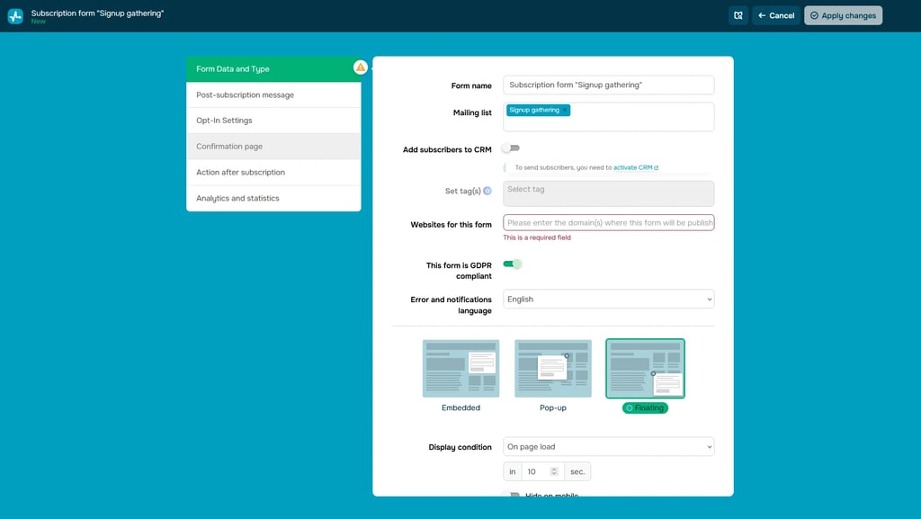 Sendpulse signup page