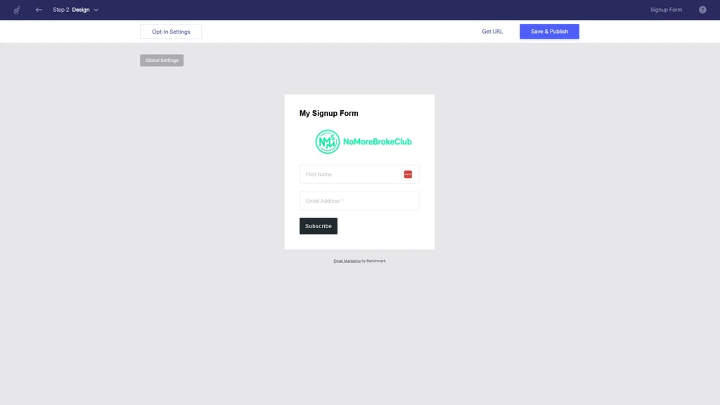 Signup form Benchmark email