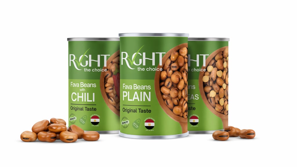 Right Canned Food - Fava Beans from Egypt available plain, with Chili, and Chickpeas