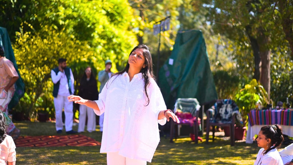 Person connecting with nature in a huachuma ceremony