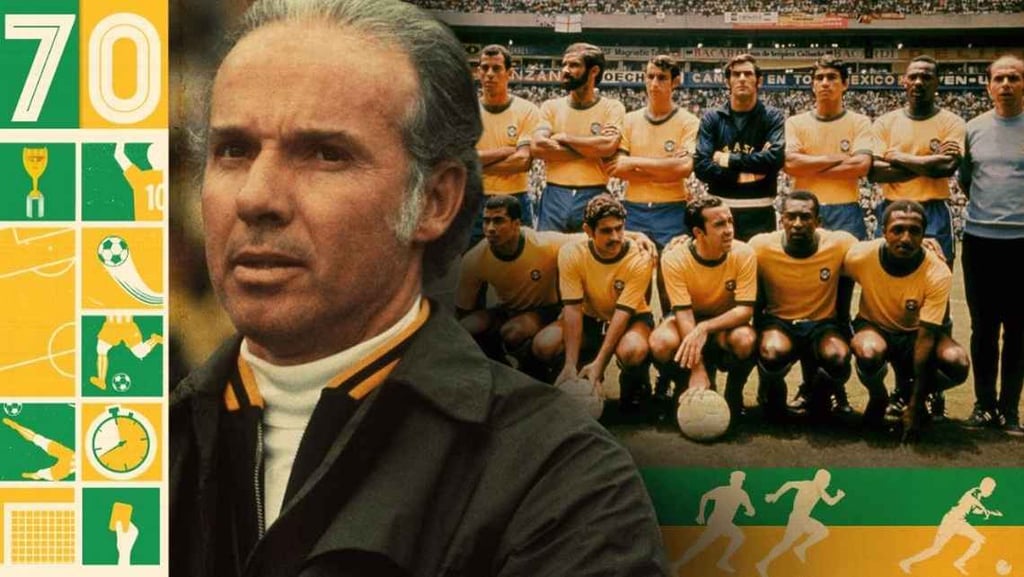 Em arte produzida pela ESPN, Zagallo surge à frente da Seleção de 70 junto a ícones sobre o futebol.